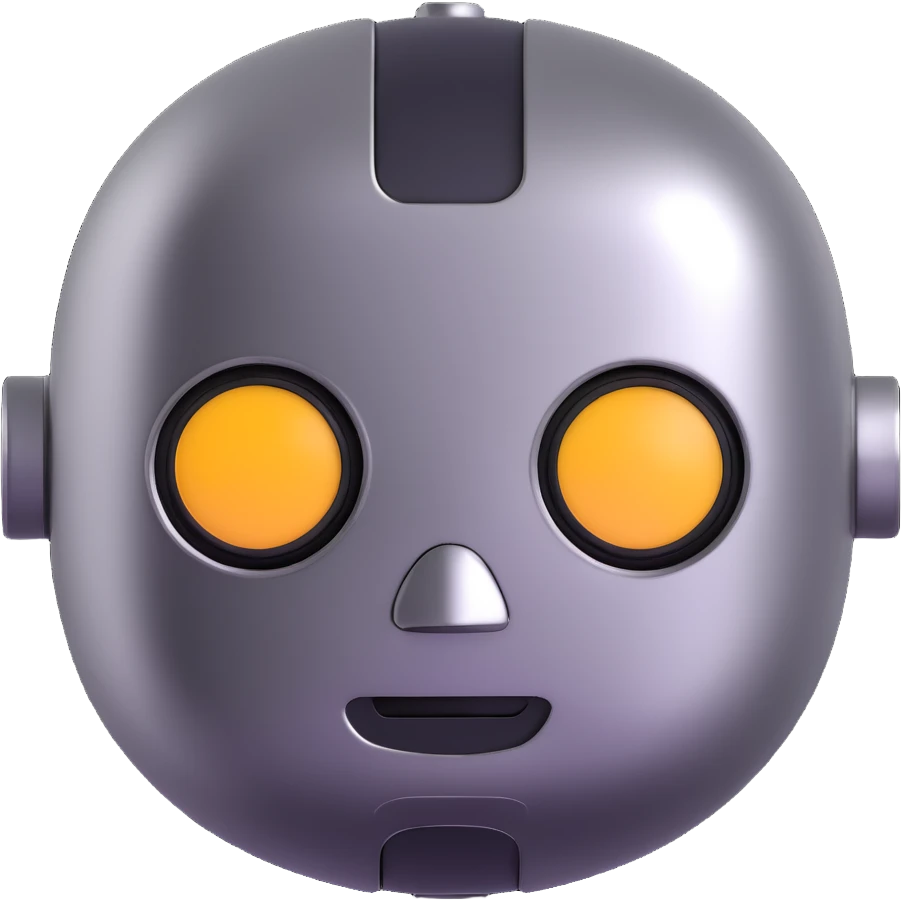 polished minimalistic perfectly round steel robot face, simple clean design emoji