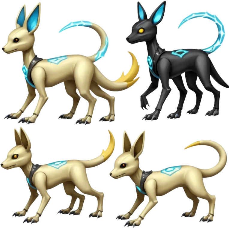 futuristic Skeletal-Cyborg-Manectric-Electrike-Lucio-Cubone-Umbreon-Marowak-Draco-Fakémon-hybrid-creature (full body), 4 legs emoji