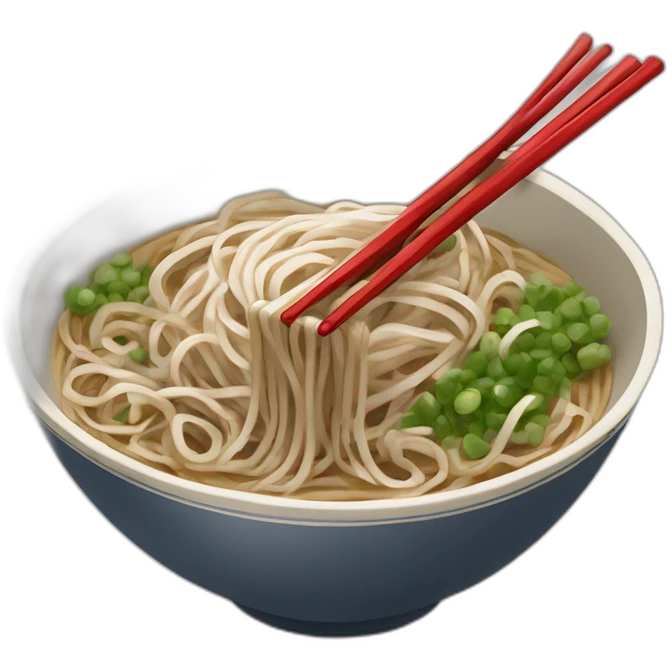 bowl of japanese buckwheat soba noodles with one pair of chopsticks and spring onions emoji