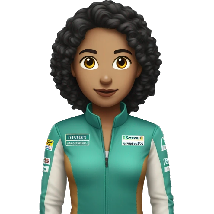 young woman formula 1 driver with black curly hair and light brown skin emoji