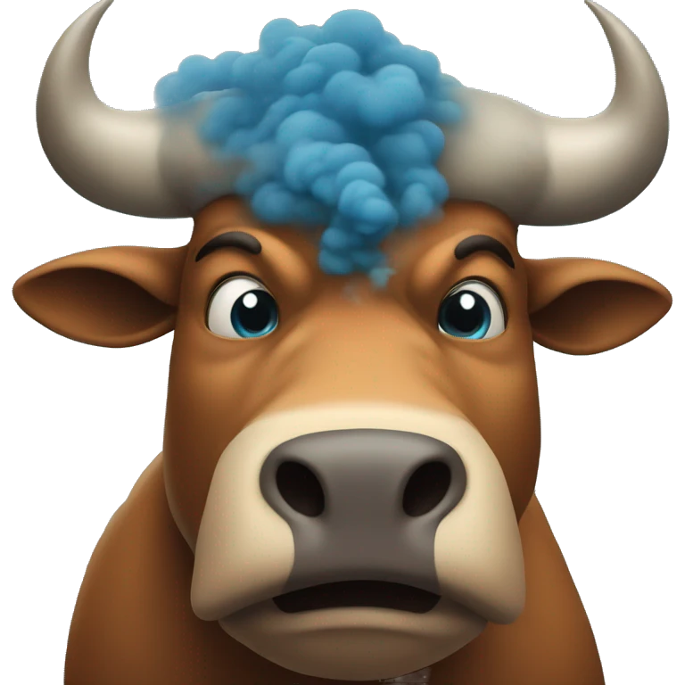 mean blue ox with smoke coming out of nose emoji