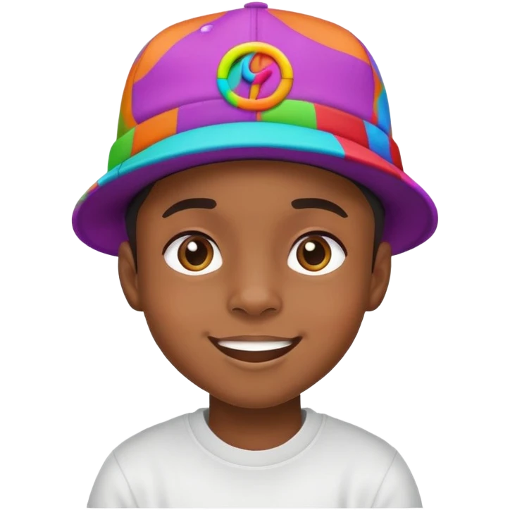 black kid with a colorful hiphop hat, happy face emoji