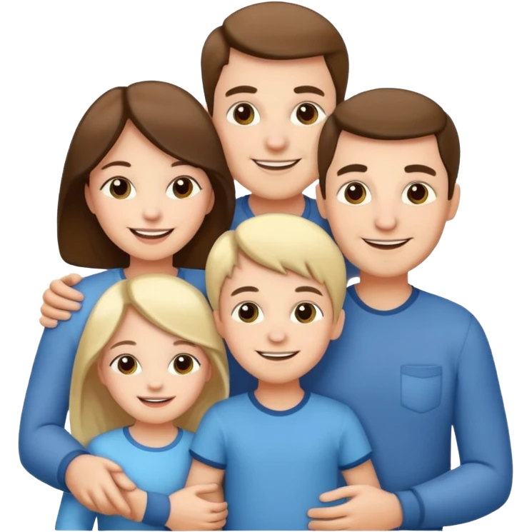 cute family, 2 parents and 2 kids smiling together emoji