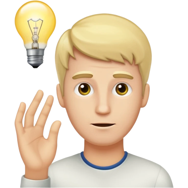 white man with light bulb over head, came up with idea emoji