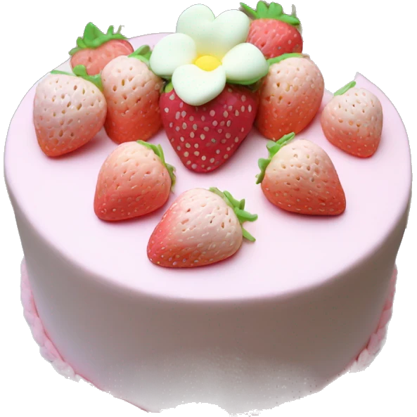 Light Pink strawberries and cream birthday cake with in bow emoji