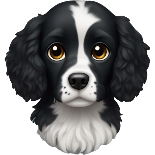 Small completely black spaniel with black fur on his whole face and white fur only on his chest emoji