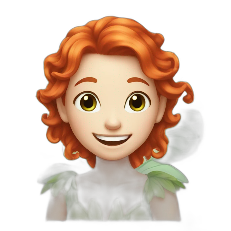 white-skinned red-haired fairy with green eyes laughs emoji