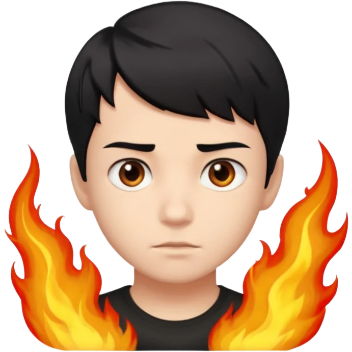 An Emoji of boy with short black hair, who can be described by three words: risk-taker, fire, realist emoji