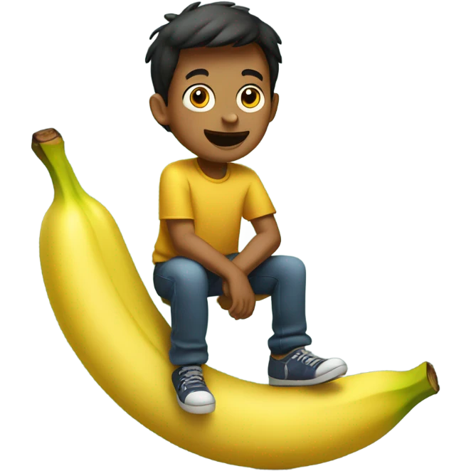 boy sitting on top of a banana emoji