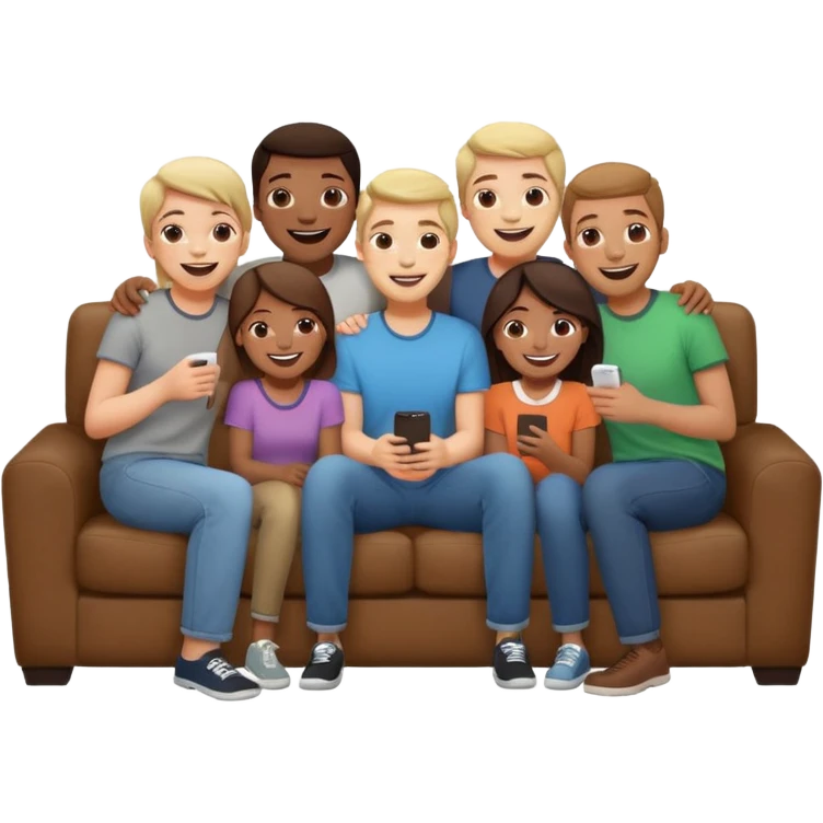 group of friends on couch having fun emoji
