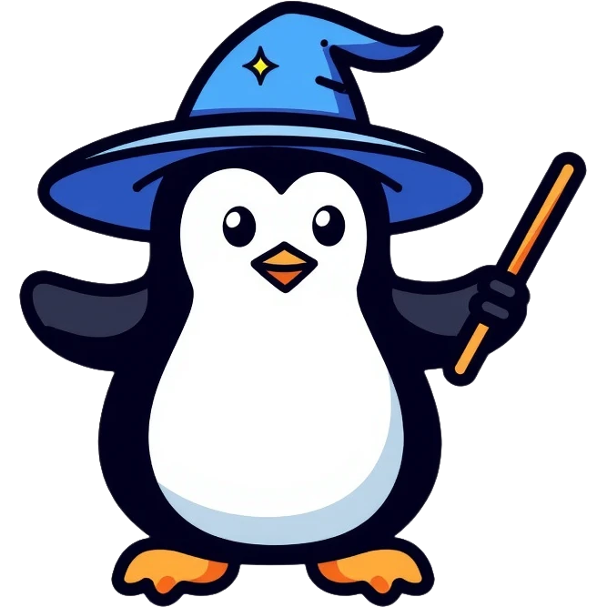 penguin wizard with magic wand and wizard hat emoji