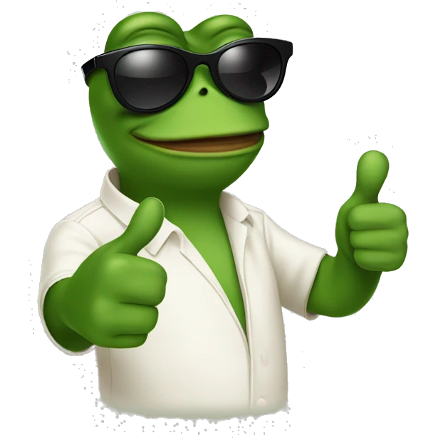 Pepe the frog wearing sunglasses giving a thumbs up emoji