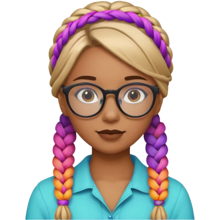 colorful braided hair girl with glasses emoji