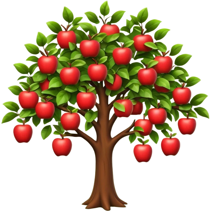 A 3D cartoon apple tree with red apples hanging from its branches, lush green leaves, bright daylight, Memoji-style realism. emoji