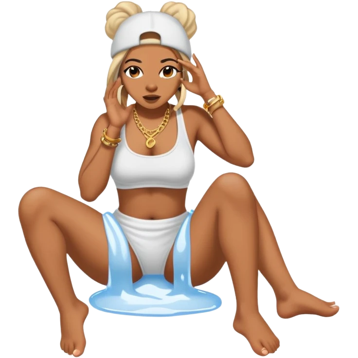 unclothed female rapper "Ice Spice" playing with her feet emoji