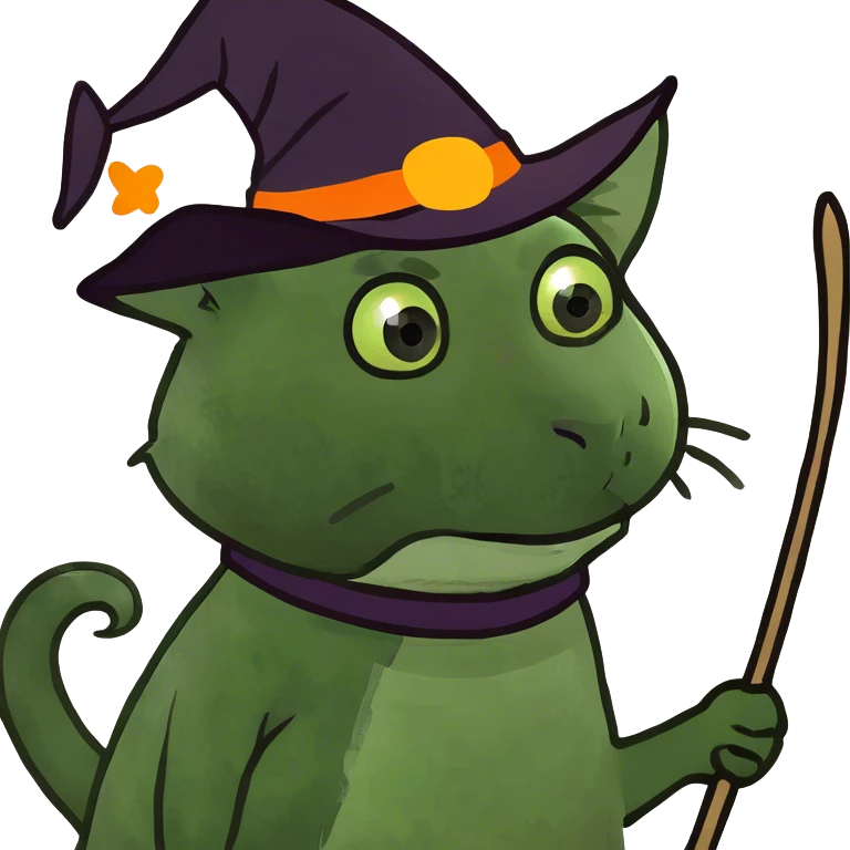 A cat dressed as a witch emoji