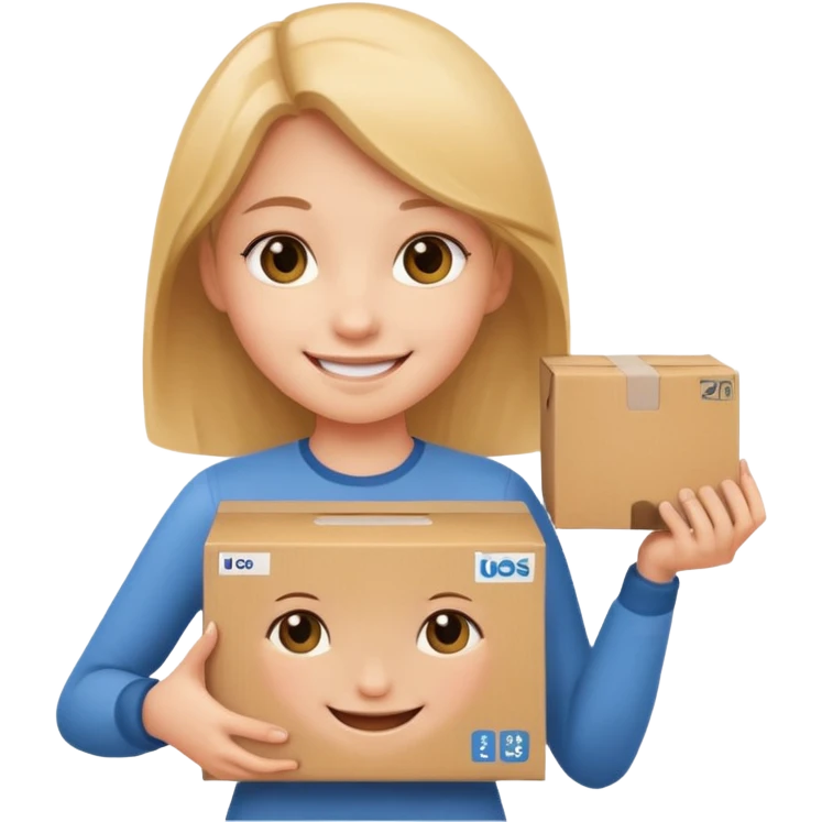 Smiling girl holding a box in her hand emoji