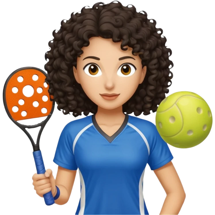 Pickleball player female with dark curly hair emoji