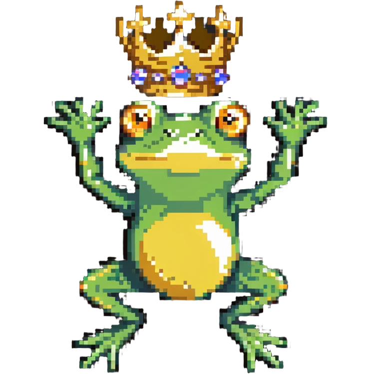 frog wearing a golden crown jumping pose emoji