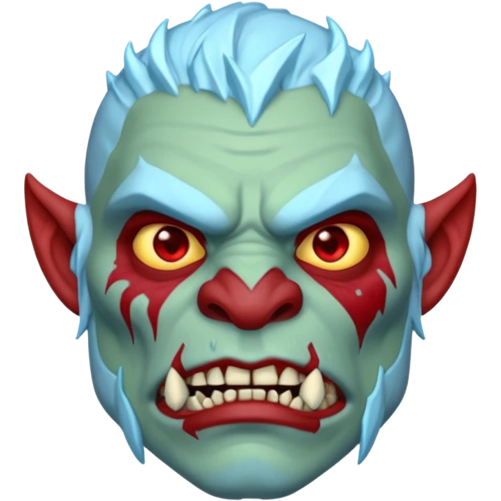 Fantasy orc portrait emoji, frozen scar glowing deep red against icy blue skin tones, primal winter survival theme, restrained detail, clean readable emoji style, male/female variant
 emoji