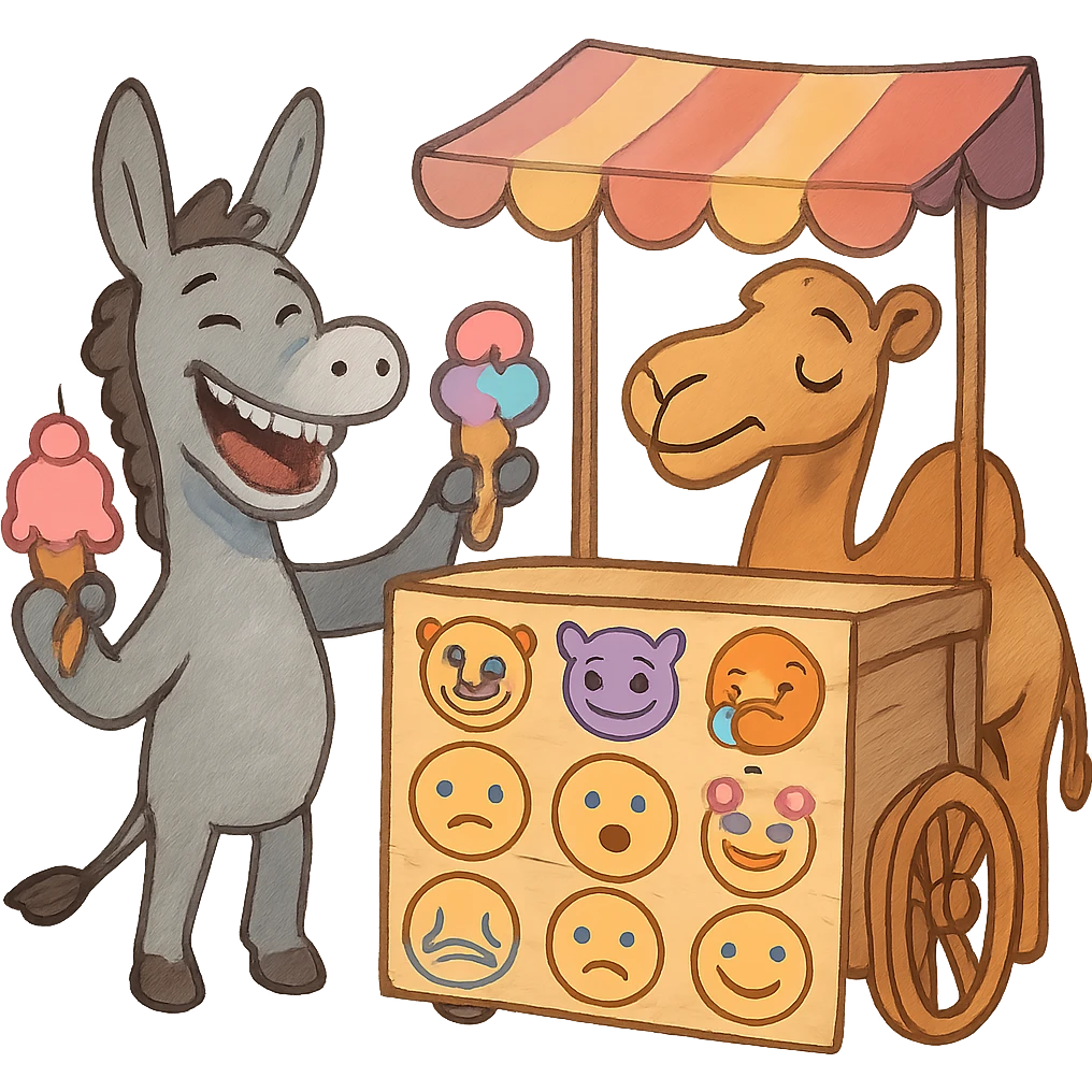 donkey and camel selling ice cream emoji