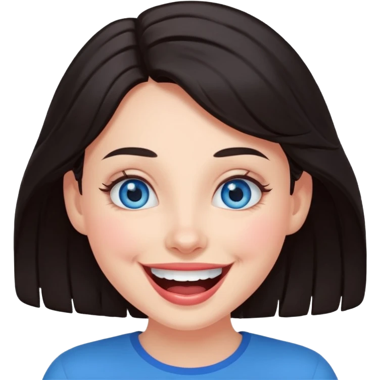 Laughing and fun dark hair woman with blue eyes emoji