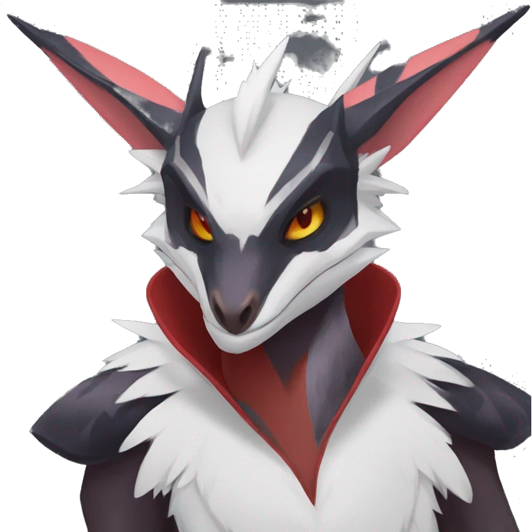Black Cool Edgy Anthro Noivern-Nargacuga Fakémon  with White and Red Edgy markings emoji