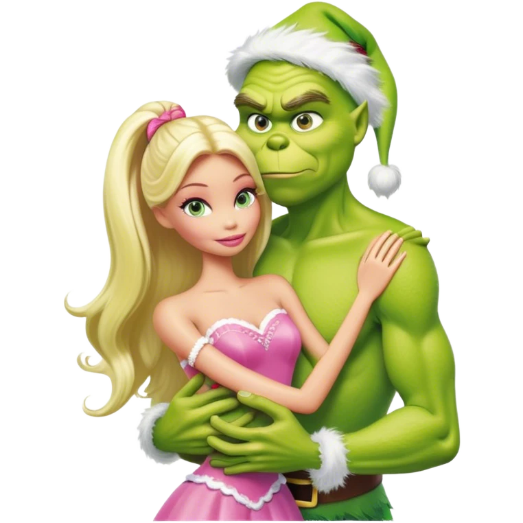 The Grinch hugging Barbie emoji