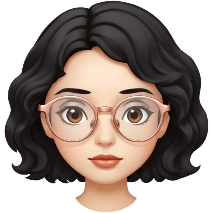 Mujer con cabellos ondulado negro con lentes de oro rosa ojos chino y pequeños  emoji