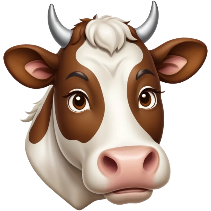 cinematic-noble-brown-and-white-cow-portrait-emoji,-poised-and-regal,-with-a-large,-sturdy-build-and-a-beautifully-patterned-hide-of-rich-brown-accented-by-crisp-white-patches,-deep-set-soulful-brown-eyes,-simplified-yet-sharp-and-sophisticated emoji