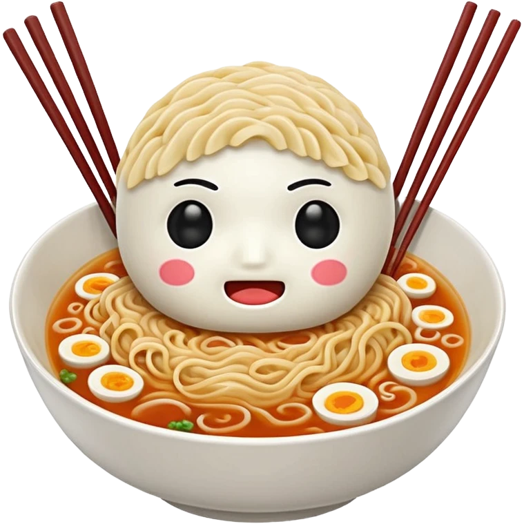 make the bowl of the ramen with a cute face and no face on the noodles and 2 chopsticks only emoji