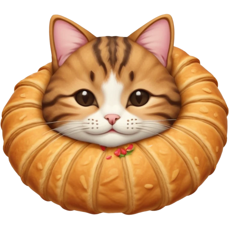 dark brown tabby and white cat in croissant position upside down with eyes closed emoji