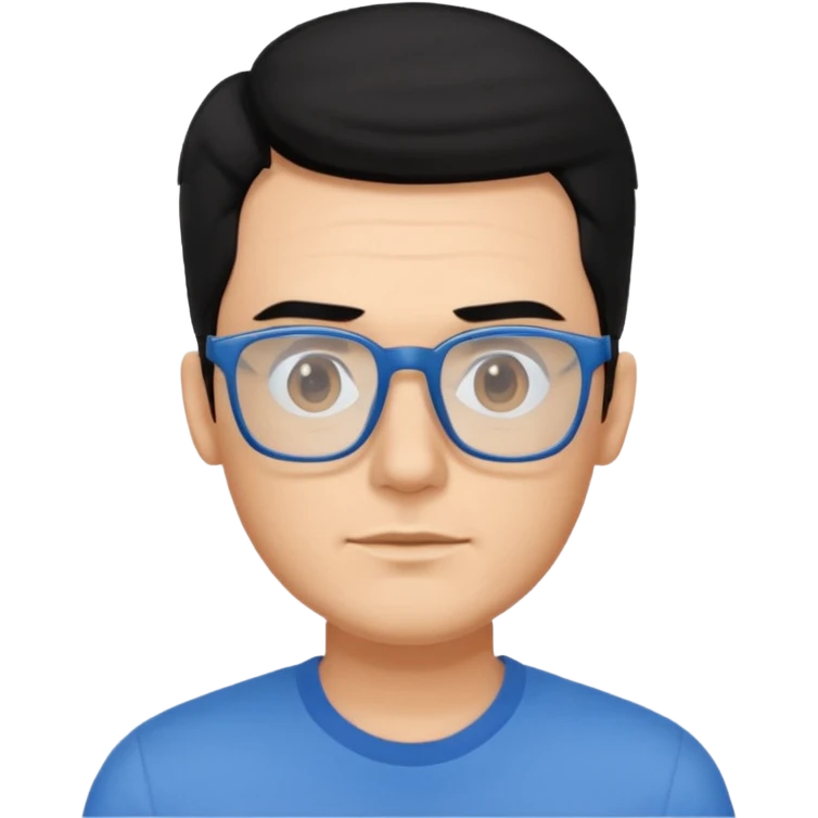 portrait of american man, wearing a blue shirt, square glasses, black hair emoji