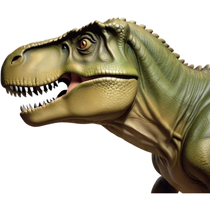 Beautiful and Majestic T-rex Portrait Emoji, Head and body resting peacefully with a serene, confident expression, showcasing its colossal, muscular form and a subtle, regal glint in its eyes, Simplified yet exquisitely endearing features, highly detailed, glowing with a soft, drowsy prehistoric light, high shine, relaxed and utterly majestic, stylized with an air of ancient splendor, soft glowing outline, capturing the essence of a beautiful and majestic T-rex that feels destined to become the next viral icon of awe-inspiring dinosaur beauty! emoji