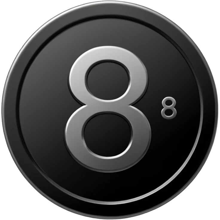Emoji icon of a black coin with engraved number 8, minimalist style, isolated emoji