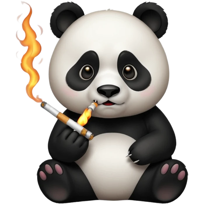 A panda smoking a cigarette looking scared emoji