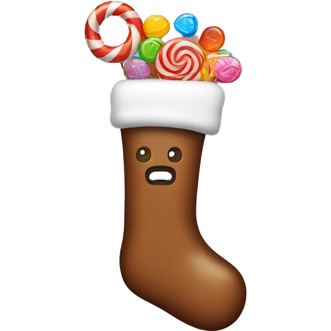 Brown stocking with candy inside no eyes no mouth emoji