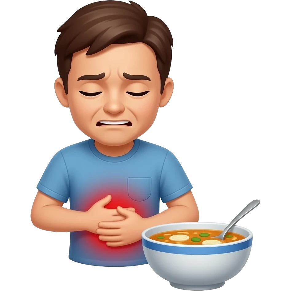 person with abdominal pain with bowl appearing emoji