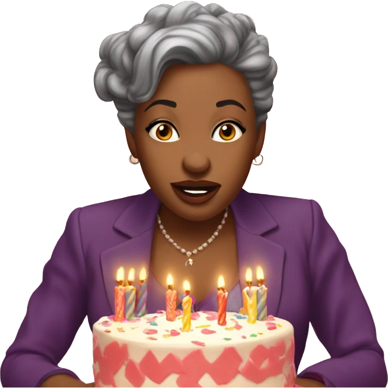Reginia Kelly blowing out birthday cake candles emoji