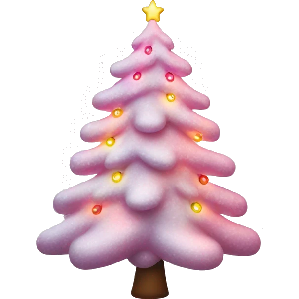 Snowy pink Christmas tree with colorful string lights emoji