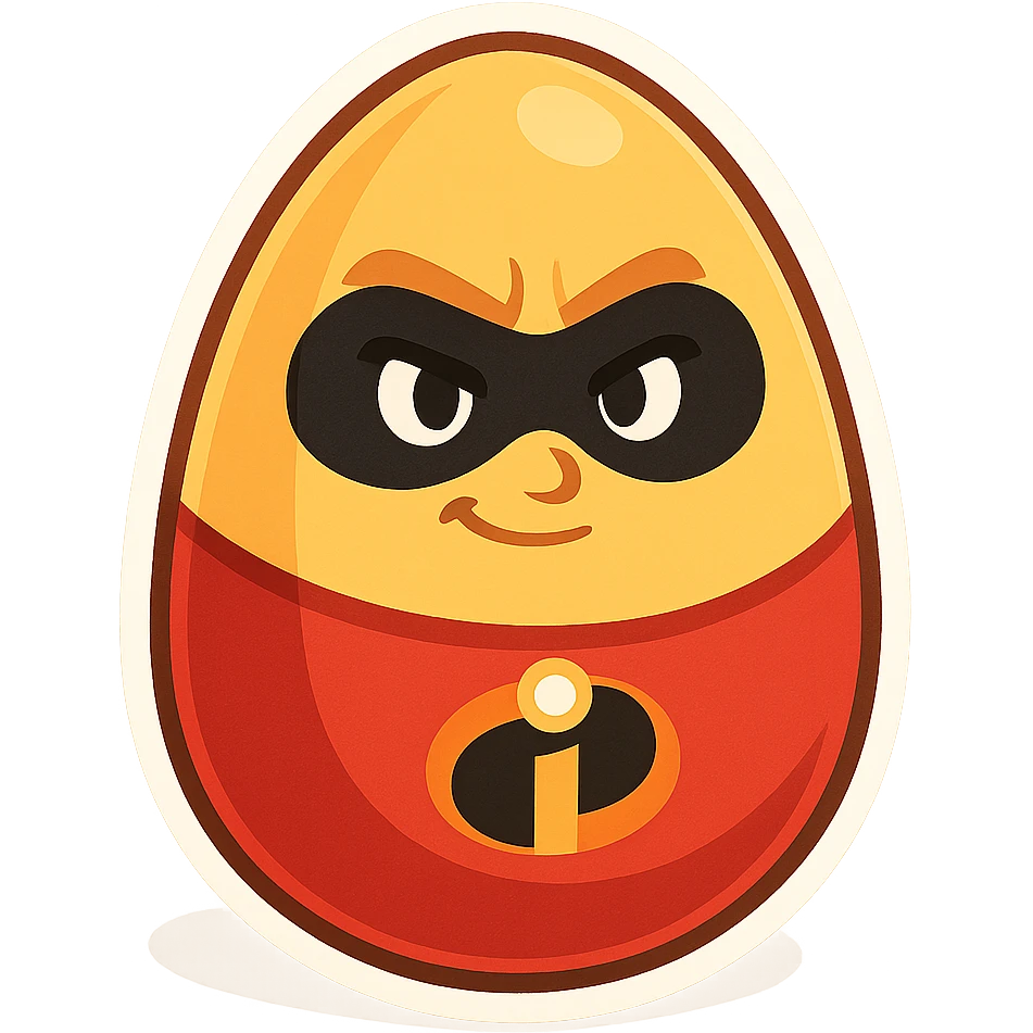 whimsical spawn egg design with Mr. Incredible's colors, mask, hint of superhero persona, suitable for game or emoji emoji