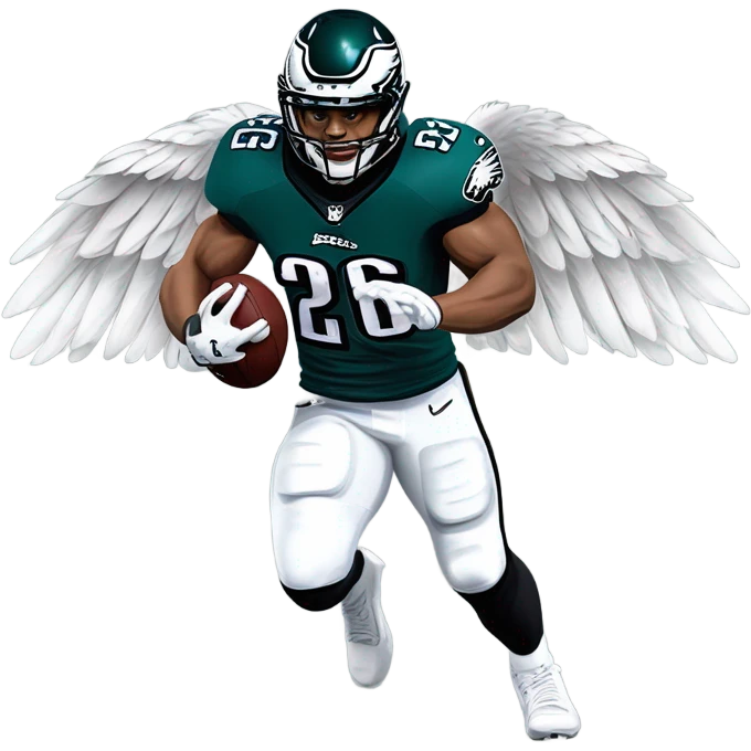 Philadelphia Eagles running back Saquon Barkley number 26 with the eagle wings emoji