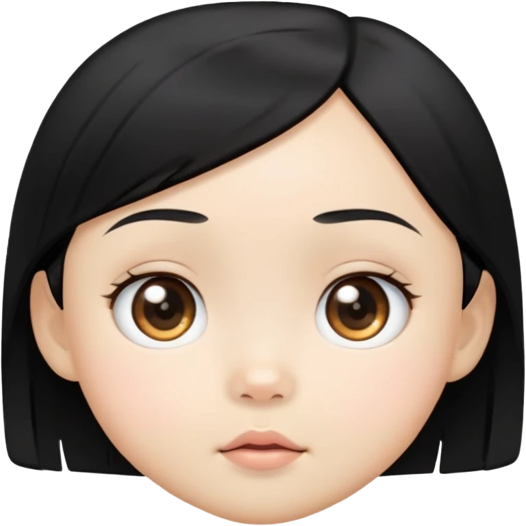 close up toddler girl face, Asian eyes, light skin, straight black hair emoji