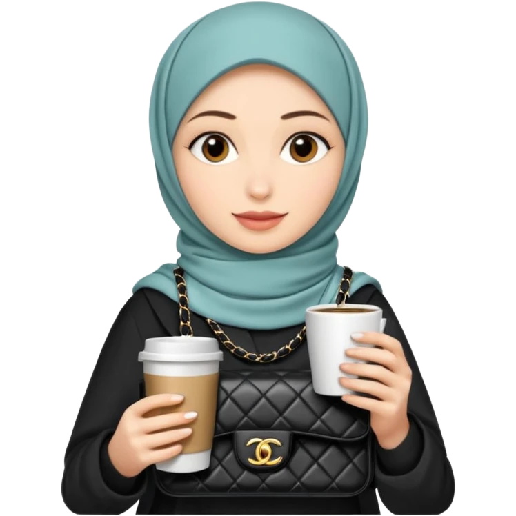 Girl's hijab with a bag, Chanel handbag, and coffee emoji