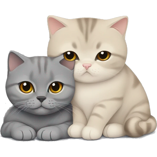 Beige British shorthair cuddling with a grey Scottish fold  emoji