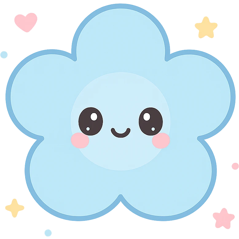 blue flower-shaped candy, isolated on a transparent background, kawaii style emoji
