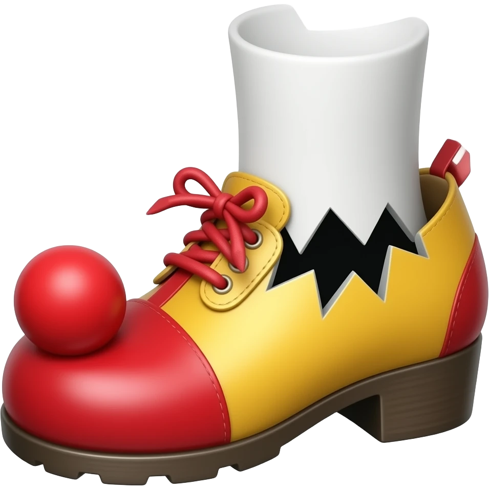 White toes with red toenails ripping out of clown shoes emoji