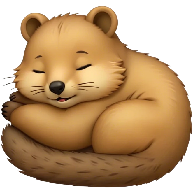Meme-Worthy Cute Sleeping Quokka Portrait Emoji, Head resting peacefully with a contented smile, showcasing a delightfully compact build and a luxuriously soft brown fur, eyes shut in a serene, restful nap, Simplified yet hilariously adorable features, highly detailed, glowing with a soft, drowsy light, high shine, relaxed and utterly lovable, stylized with an air of playful laziness, bright and heartwarming, soft glowing outline, capturing the essence of a comically sleepy quokka, so meme‐worthy it feels like it could instantly become the next viral sensation of adorable slumber! emoji