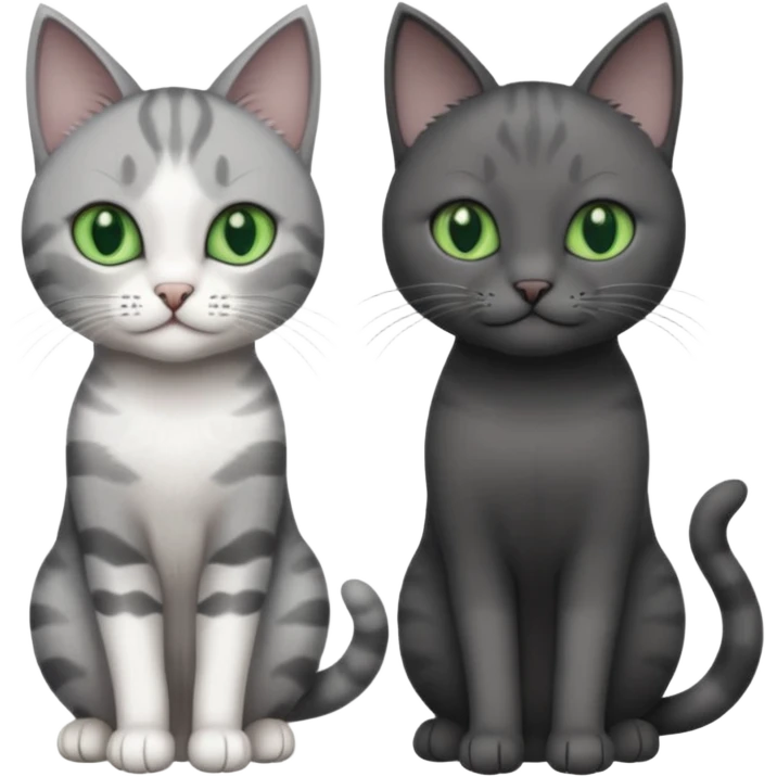 2 different coloured grey cats including one dark grey and white cat and one completely solid dark grey cat with green eyes and only white paws emoji