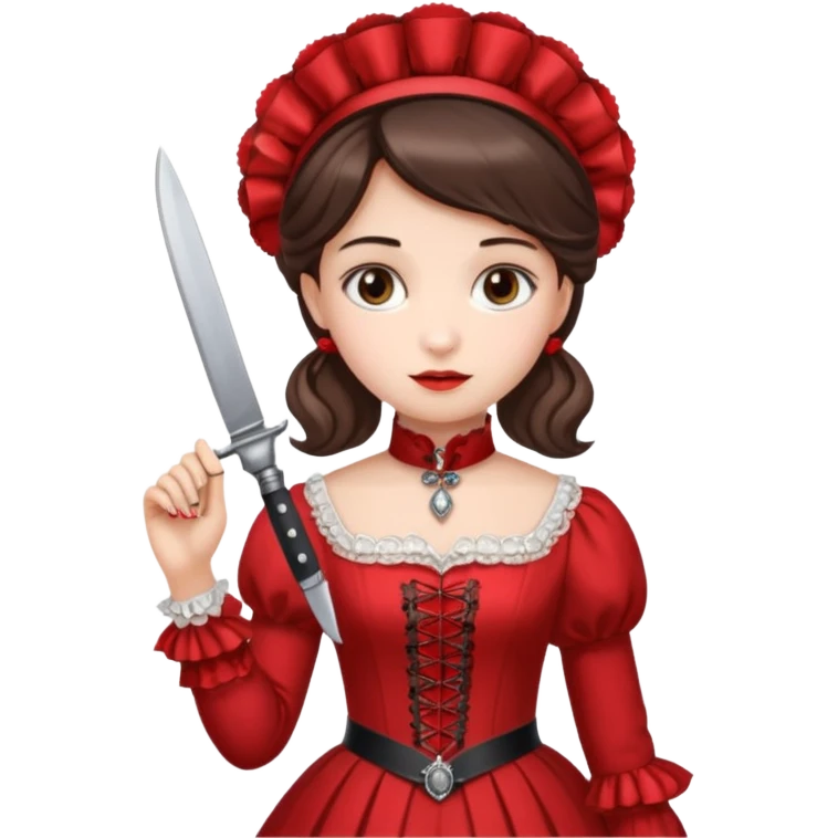 An emoji of a girl in red victorian dress with a knife in hand emoji